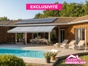 Façade villa à vendre Lacanau avec piscine et jardin 900m2
